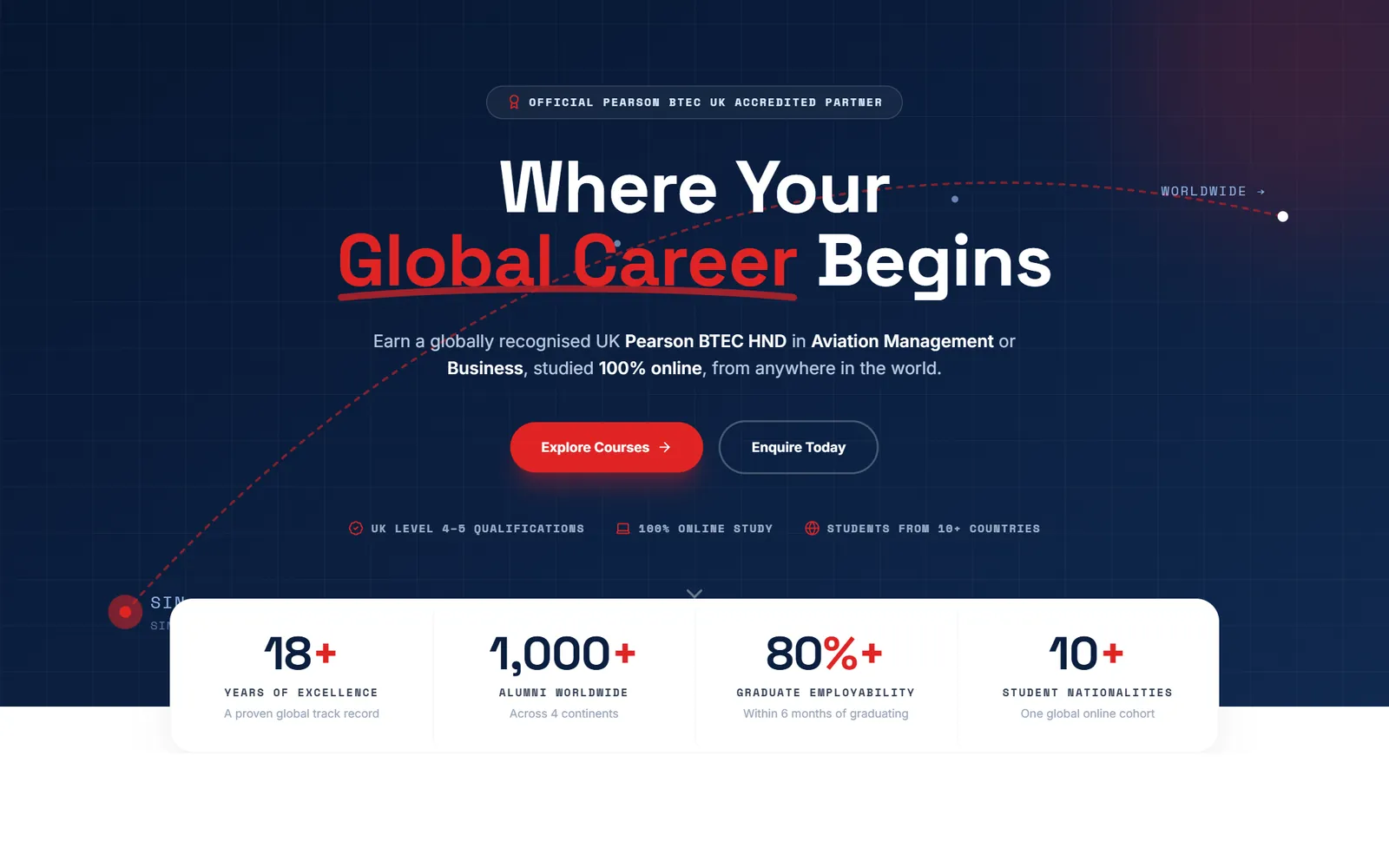 Aspire Campus home page with a flight path animation