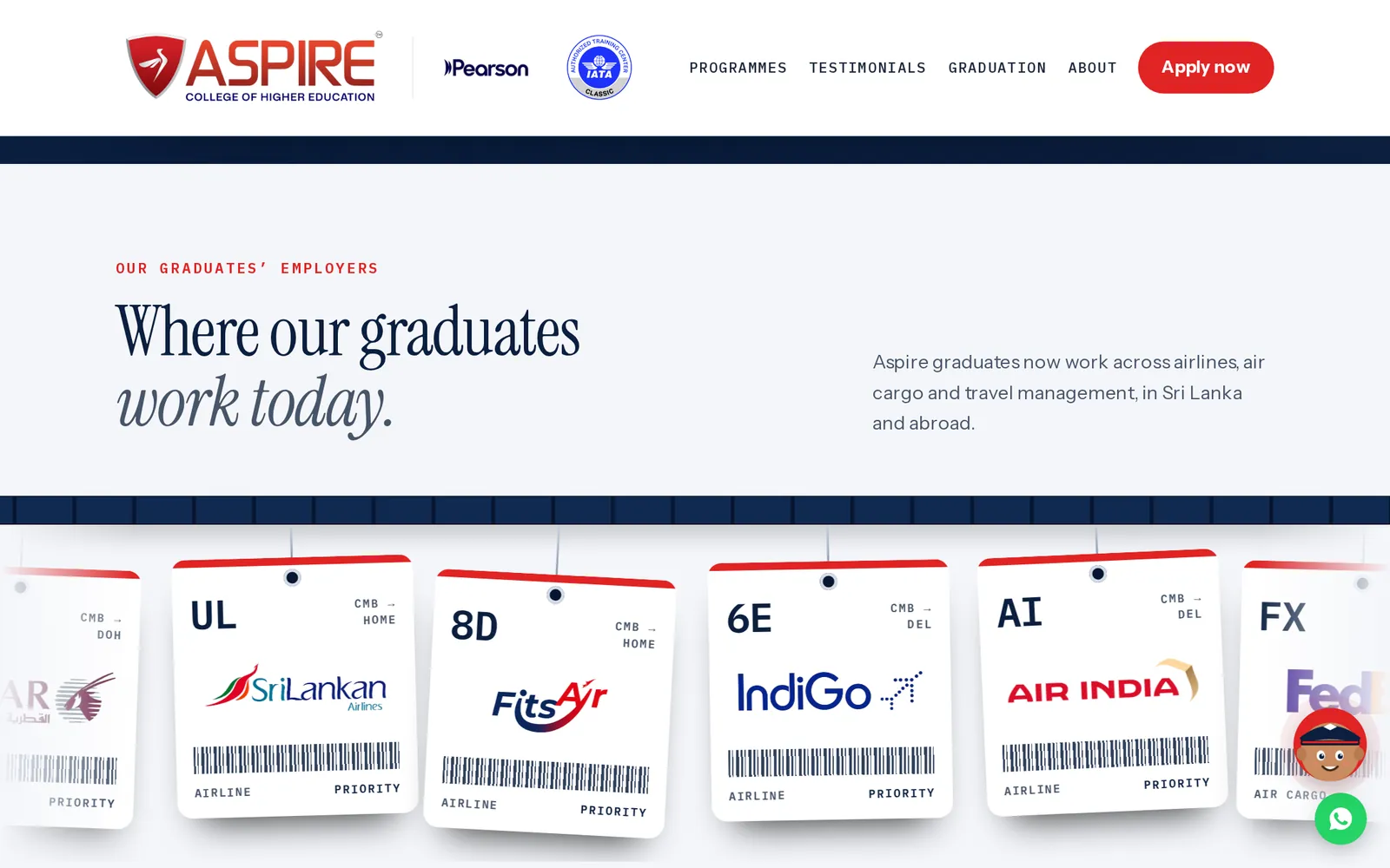 Airline employers shown as luggage tags
